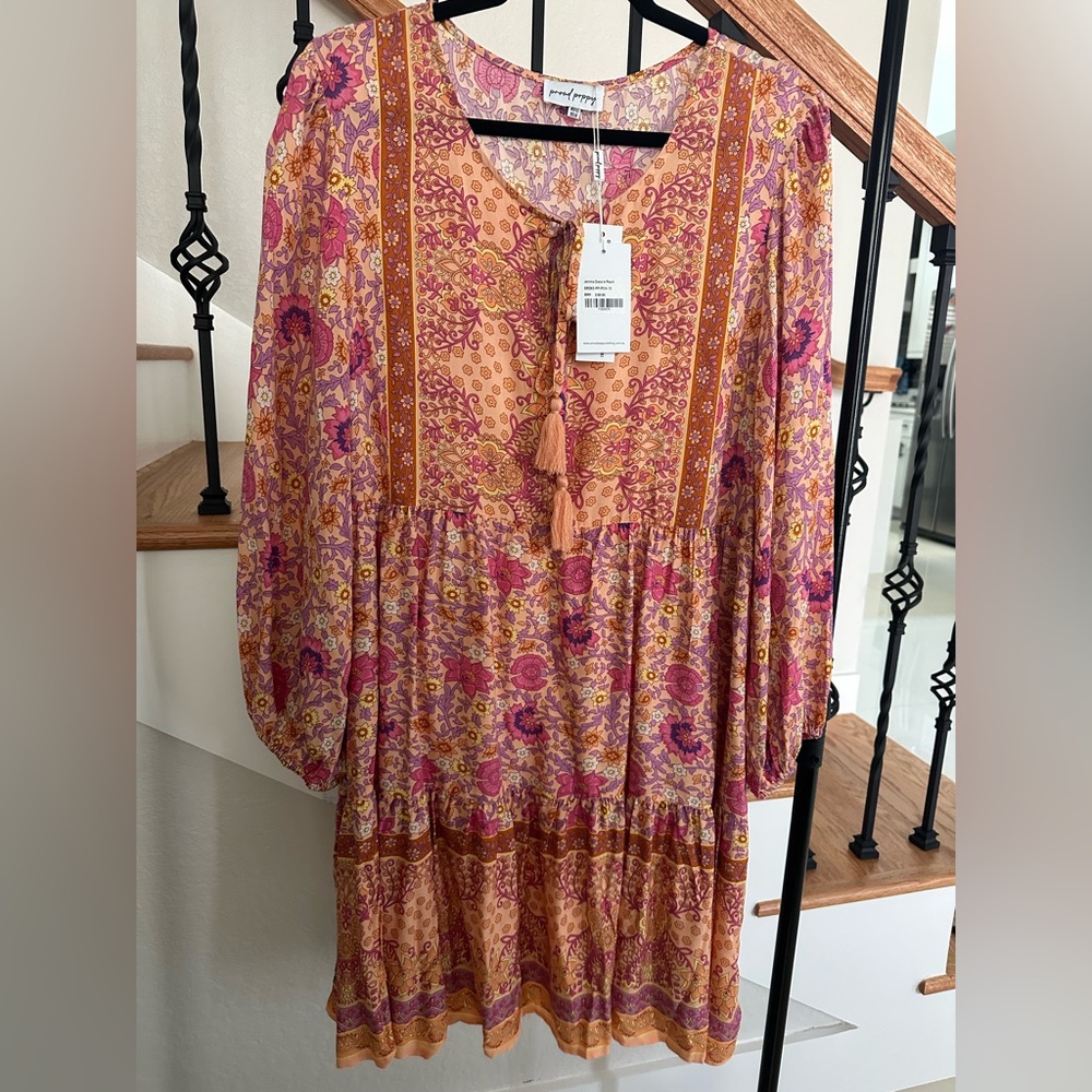 Proud Poppy Bohemian Long Sleeve Dress in Pink and Orange - Picture 3 of 5